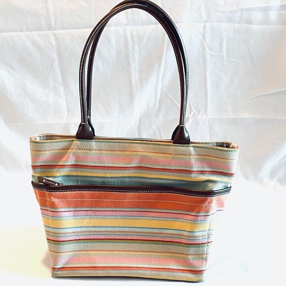 GAP multi color canvas tote bag purse pink orange yellow leather handles - Picture 1 of 9
